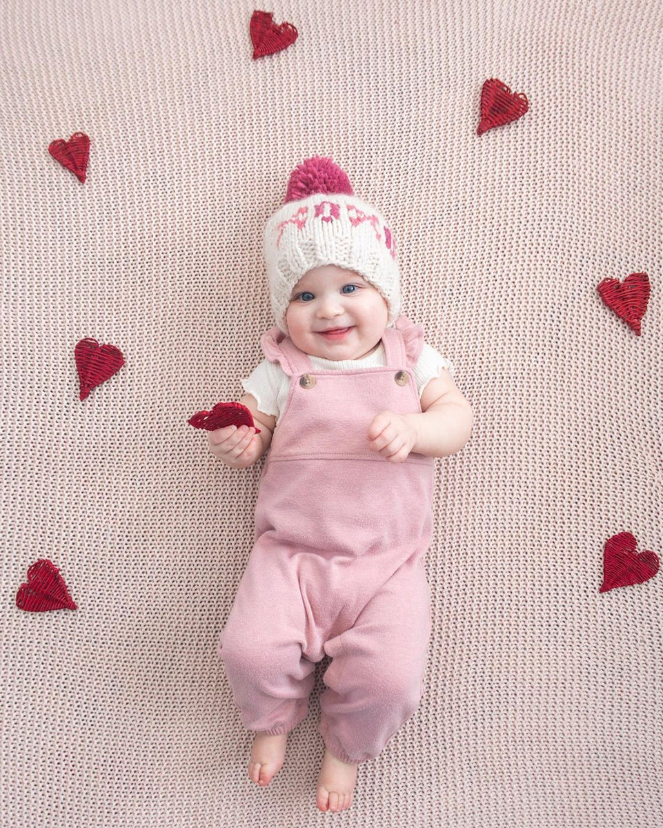 Huggalugs XOXO Valentine's Day Hand Knit Beanie Hat - Cream, X-Small (Newborn)