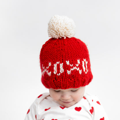 Huggalugs XOXO Valentine's Day Hand Knit Beanie Hat - Red, Large (2-6 years)