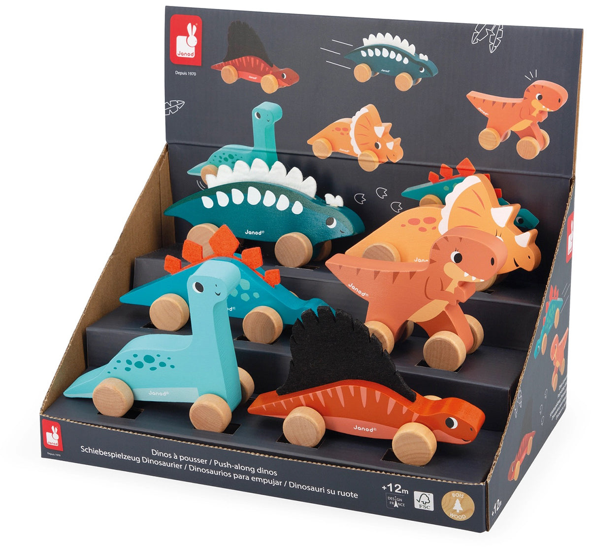 Janod Dino Push-Along Toys (6 Pack)