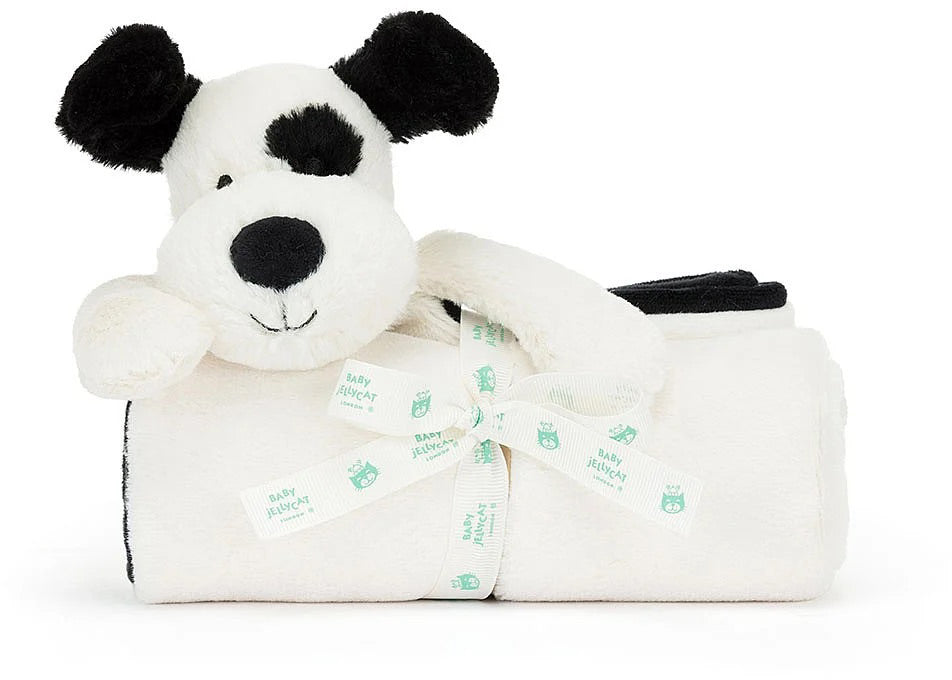 Jellycat Bashful Black & Cream Puppy Blankie, 28"