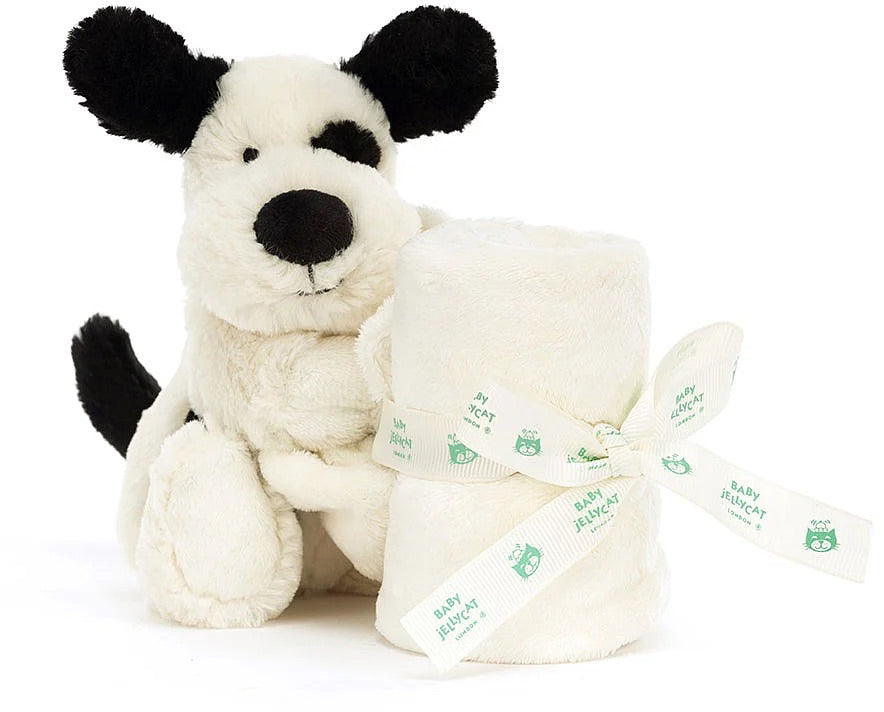 Jellycat Bashful Black & Cream Puppy Soother, 13"