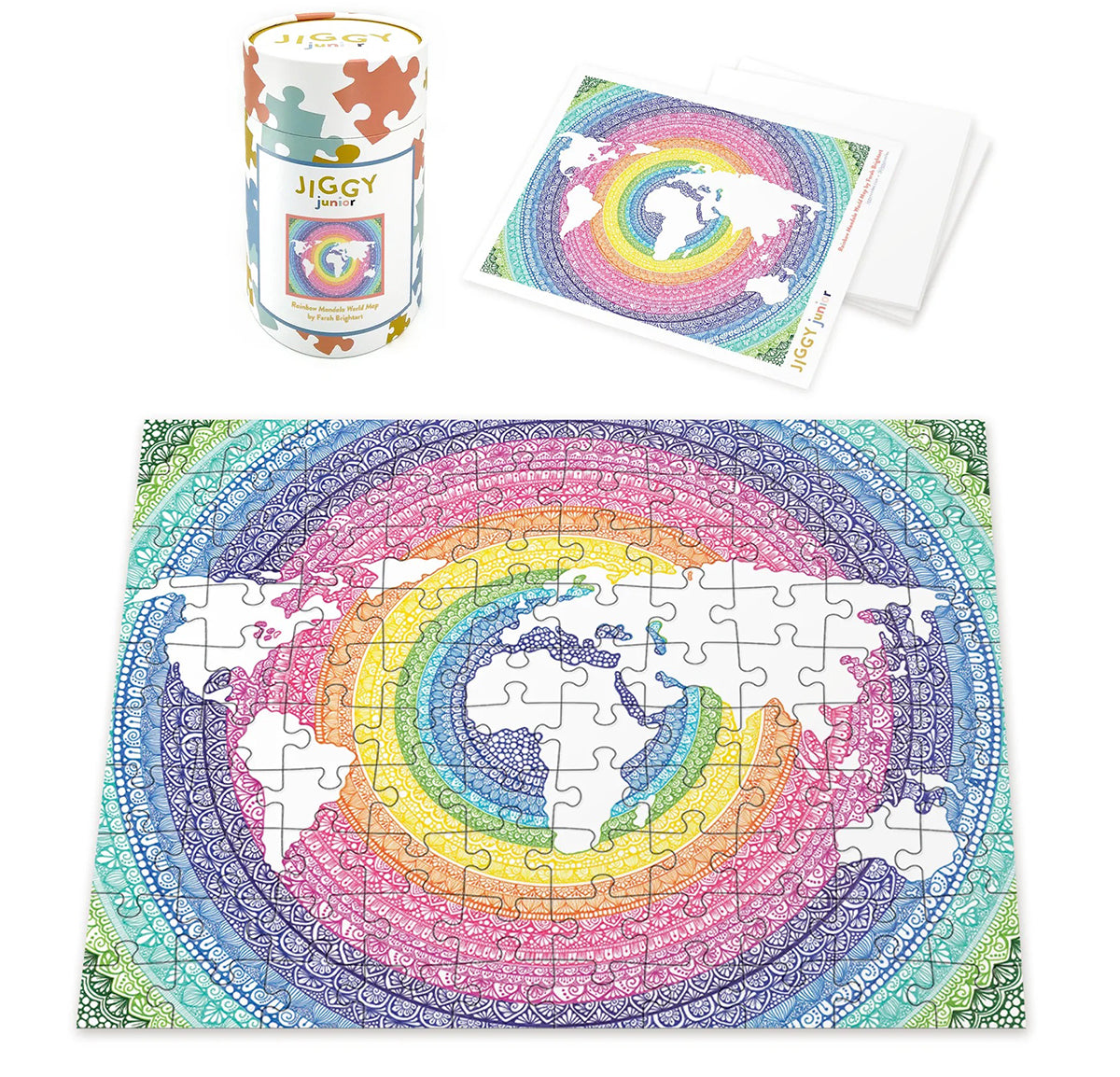 Jiggy Junior 100pc Puzzle - Rainbow Mandala World Map by Farah Brightart