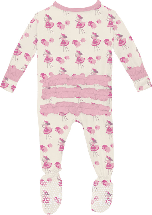 KicKee Pants Print Classic Ruffle Footie with 2 Way Zipper - Natural Little Bo Peep, 0-3 Months