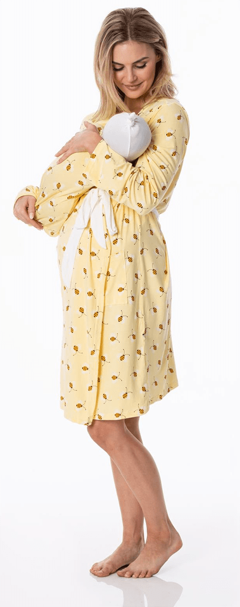 KicKee Pants Women's Mid Length Lounge Robe & Layette Gown Set - Wallaby Bees, L