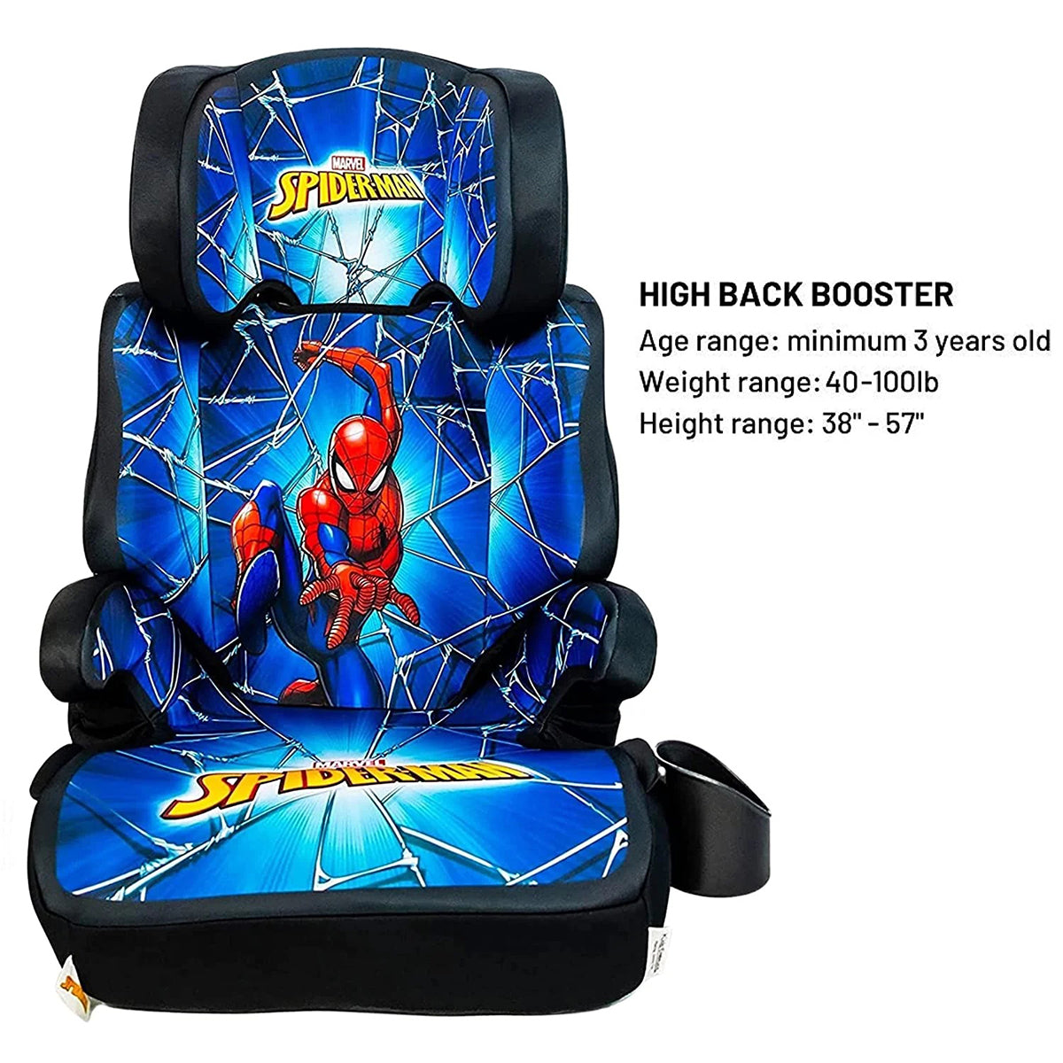 KidsEmbrace High Back Booster Car Seat - Marvel Spider-Man Blue Web