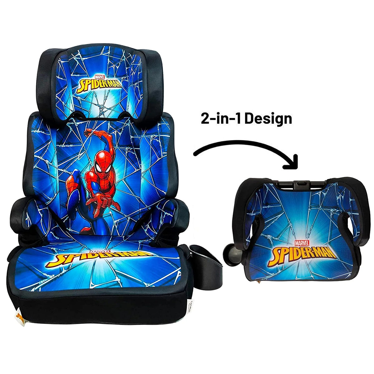 KidsEmbrace High Back Booster Car Seat - Marvel Spider-Man Blue Web