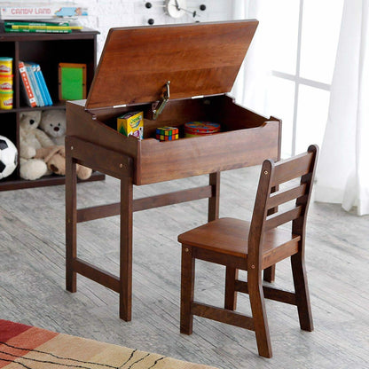 Lipper International Child's Slanted Top Desk & Chair - Walnut