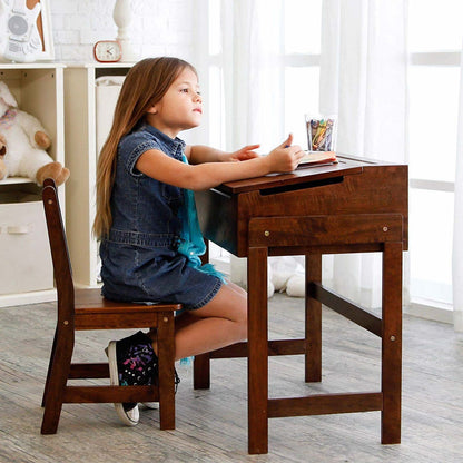 Lipper International Child's Slanted Top Desk & Chair - Walnut