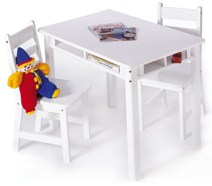 Lipper International Kids Rectangular Table with Shelves & 2 Chairs - White