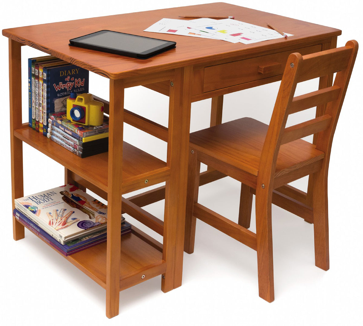 Lipper International Kids Work Station and Chair - Pecan