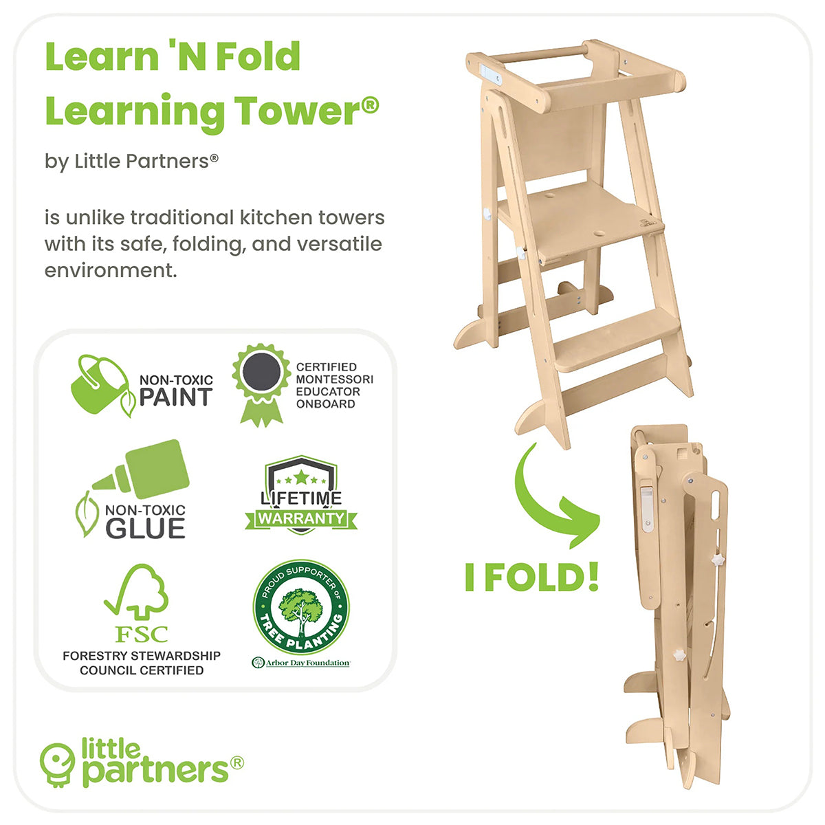 Little Partners Learn N Fold Learning Tower - Natural