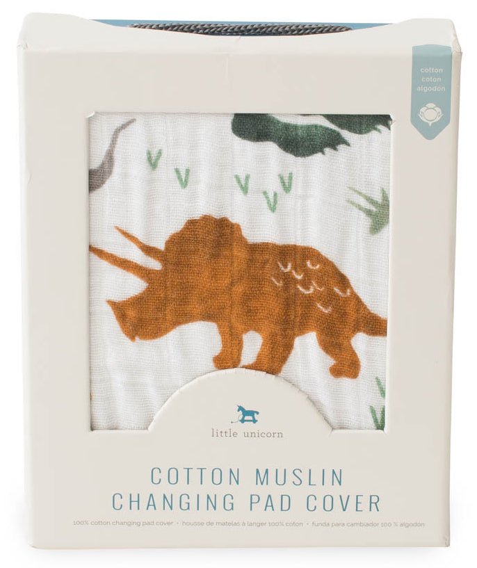 Little Unicorn Cotton Muslin Changing Pad Cover - Dino Friends