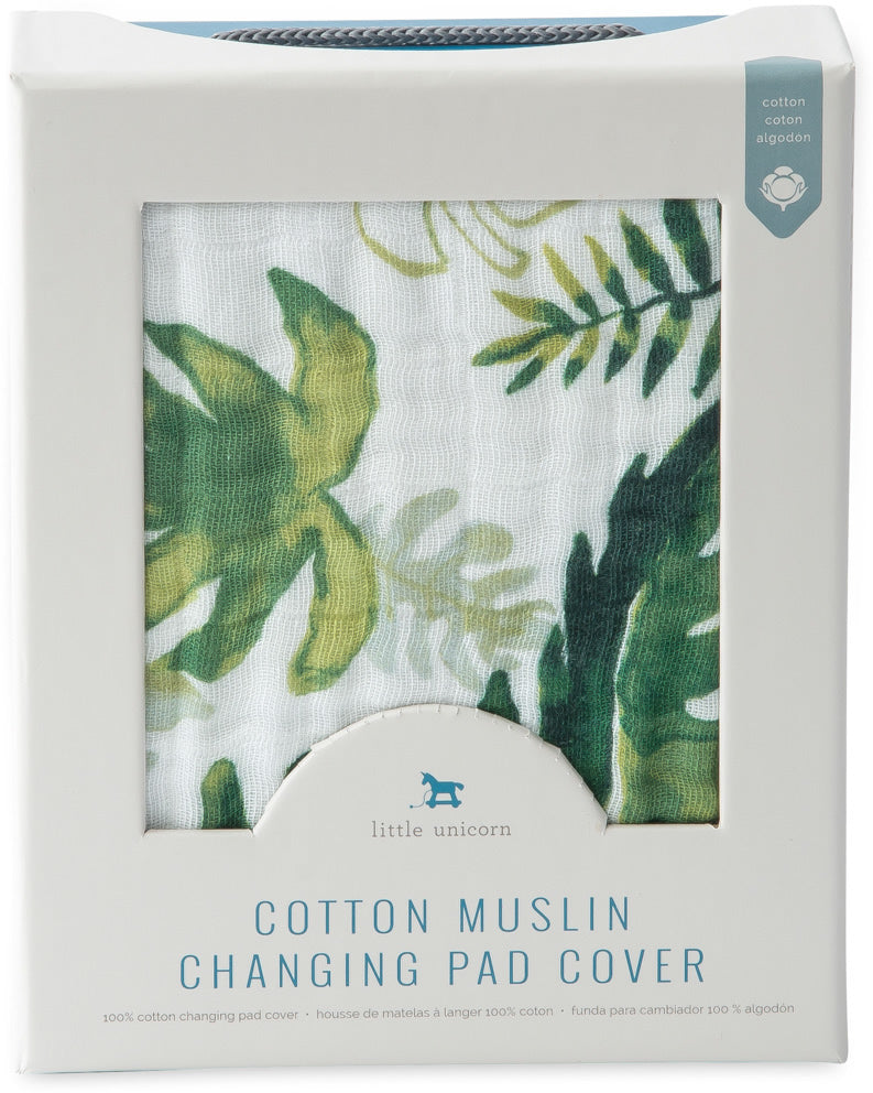 Little Unicorn Cotton Muslin Changing Pad Cover - Tropical Leaf