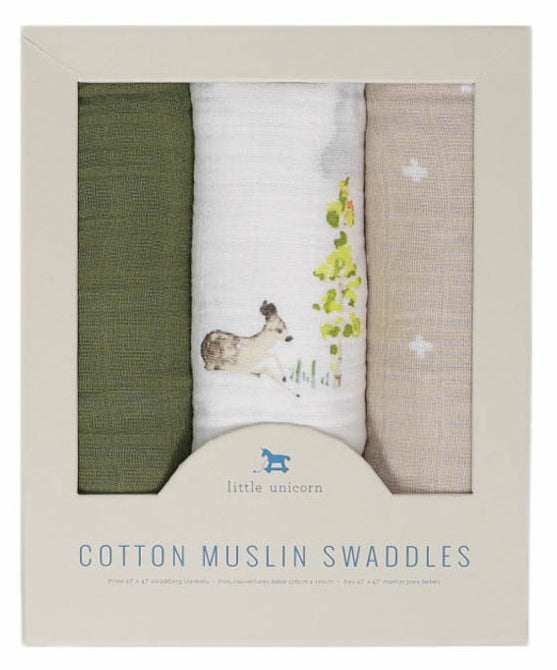 Little Unicorn Cotton Muslin Swaddle 3 Pack - Oh Deer 2 Set