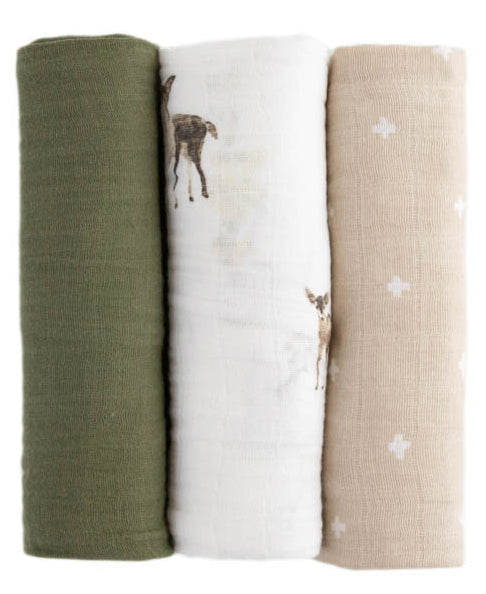 Little Unicorn Cotton Muslin Swaddle 3 Pack - Oh Deer 2 Set