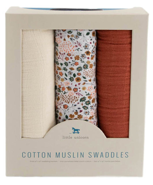 Little Unicorn Cotton Muslin Swaddle 3 Pack - Pressed Petals