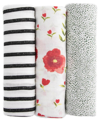 Little Unicorn Cotton Muslin Swaddle 3 Pack - Summer Poppy 2 Set