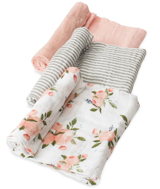 Little Unicorn Cotton Muslin Swaddle 3 Pack - Watercolor Roses