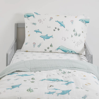 Little Unicorn Cotton Muslin Toddler Bedding 3 Piece Set - Whales