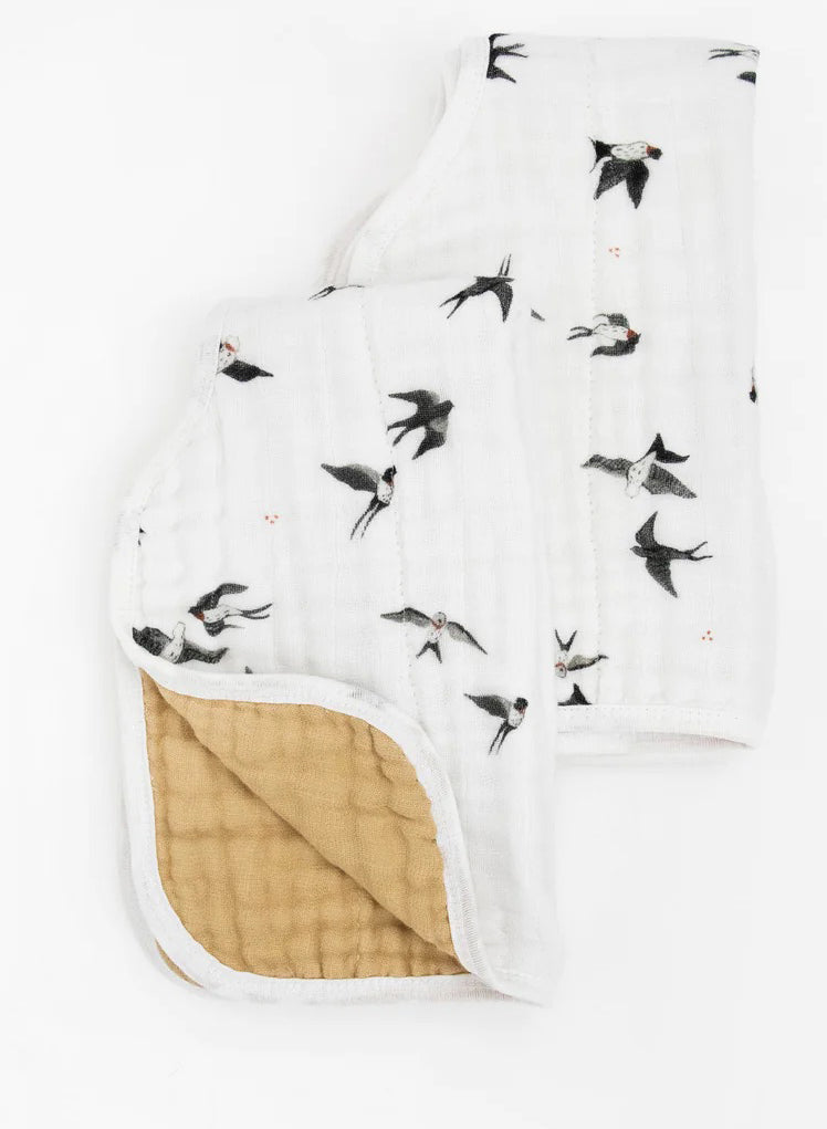 Little Unicorn Organic Cotton Muslin Burp Cloth, 2 Pack - Swallows + Wheat