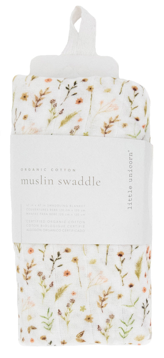 Little Unicorn Organic Cotton Muslin Swaddle Blanket - Floral Field