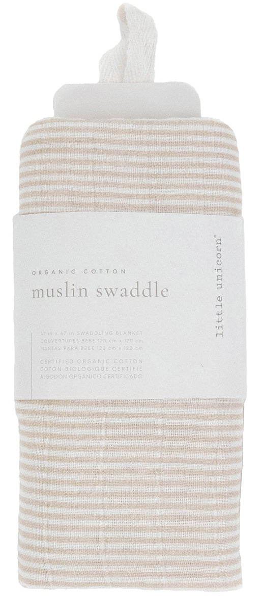 Little Unicorn Organic Cotton Muslin Swaddle Blanket - Sand Stripe