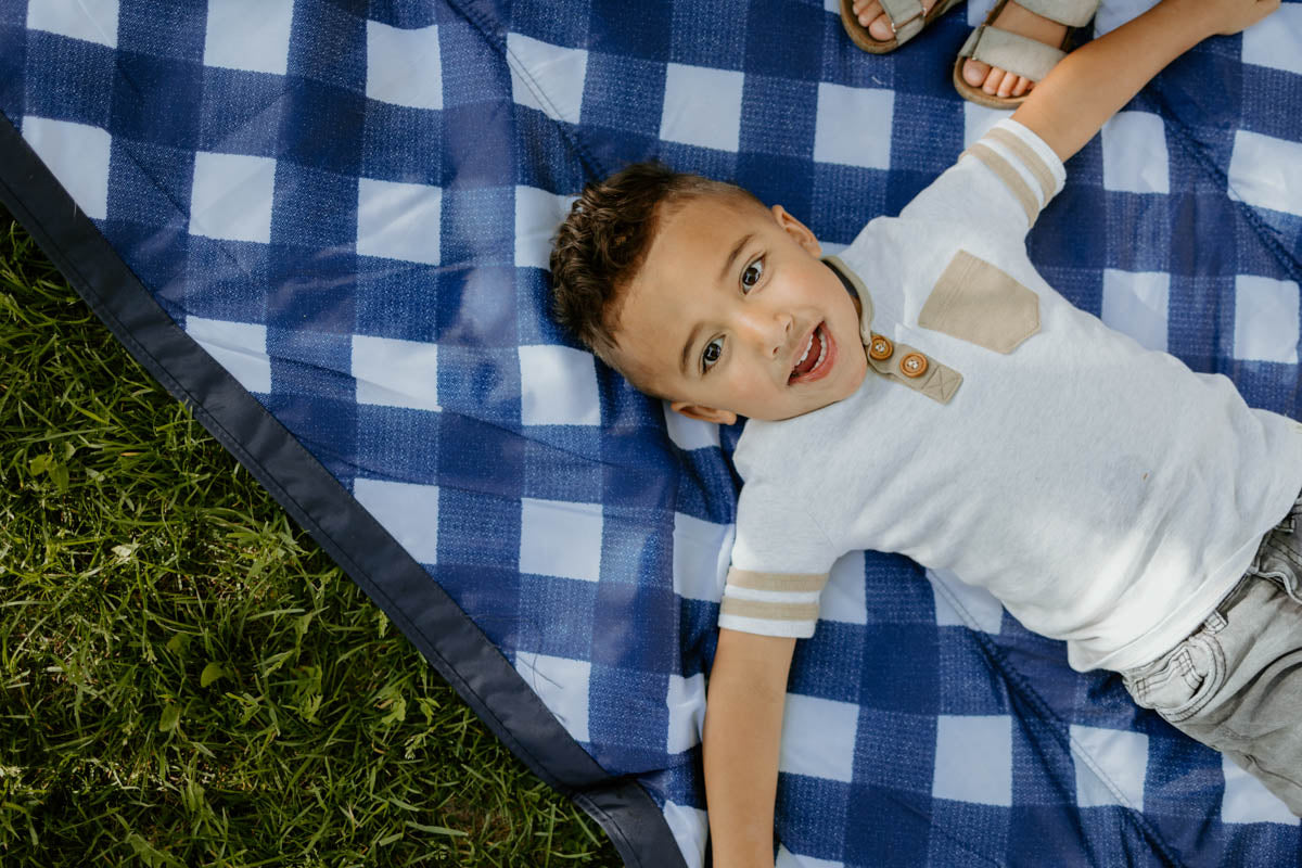 Little Unicorn Outdoor Blanket 5 x 10 - Navy Plaid