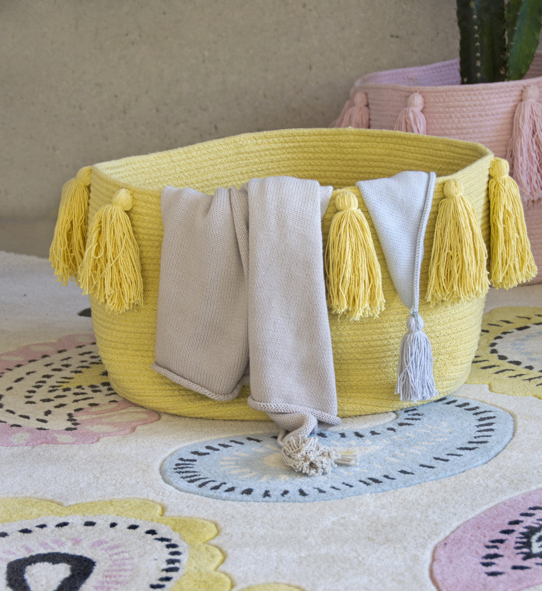 Lorena Canals Tassels Basket - Yellow