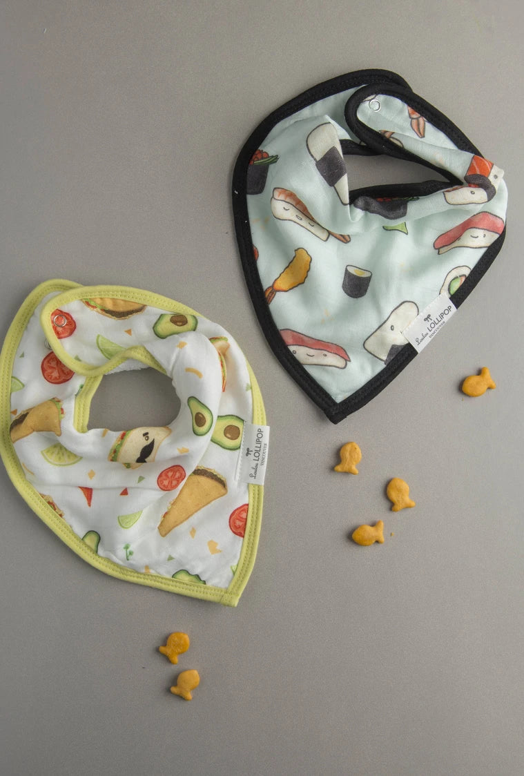 Loulou Lollipop Luxe Muslin Bandana Bib Set - Sushi/Taco