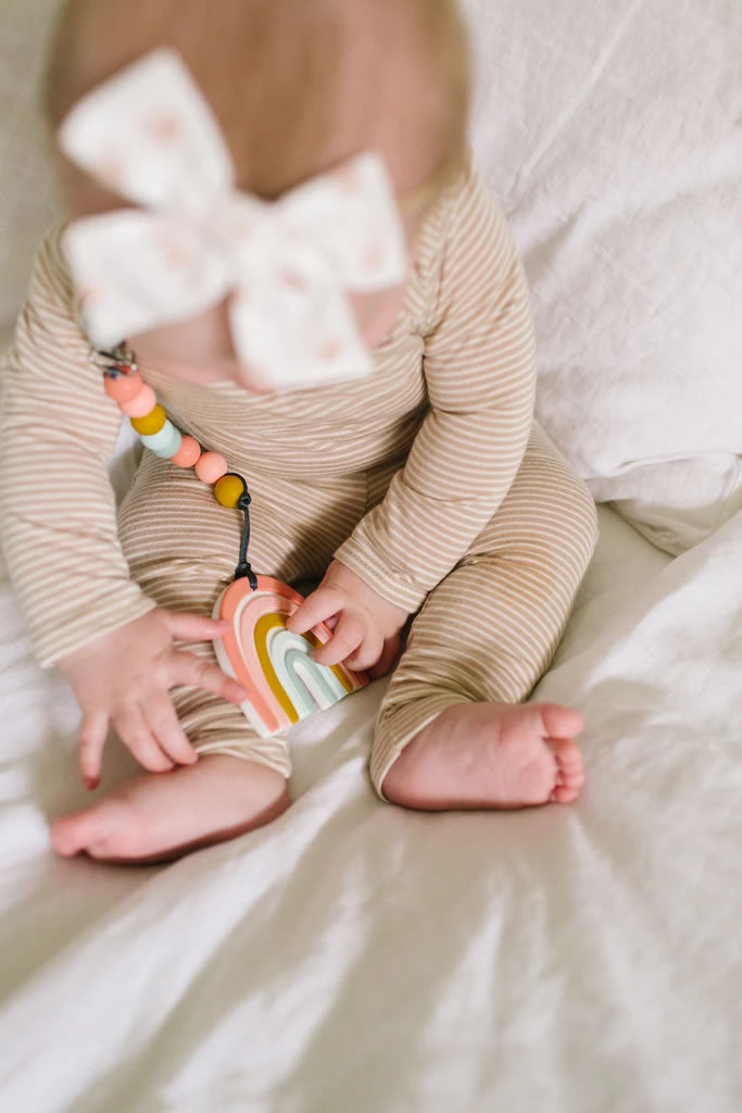 Loulou Lollipop Silicone Teether with Clip - Pastel Rainbow