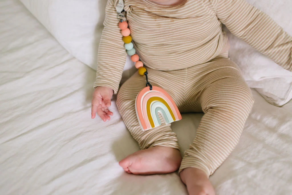 Loulou Lollipop Silicone Teether with Clip - Pastel Rainbow