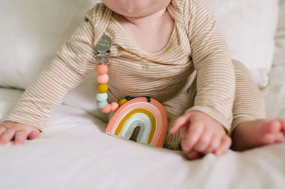 Loulou Lollipop Silicone Teether with Clip - Pastel Rainbow