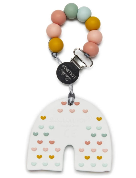 Loulou Lollipop Silicone Teether with Clip - Pastel Rainbow