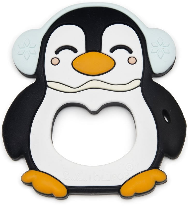 Loulou Lollipop Silicone Teether with Clip - Peguin/Black