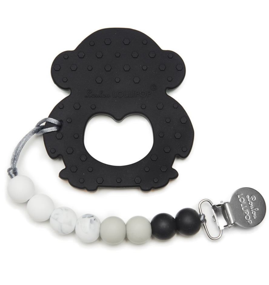 Loulou Lollipop Silicone Teether with Clip - Peguin/Black