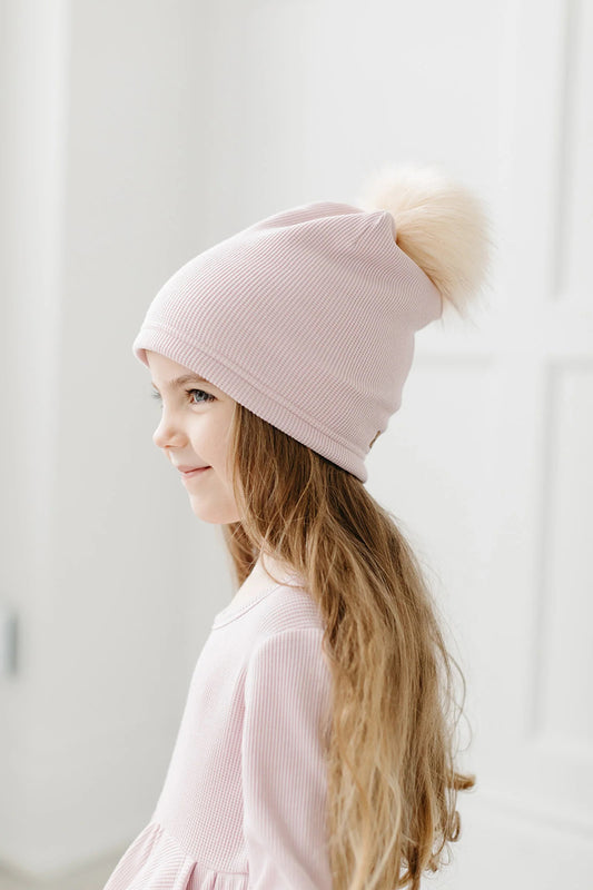 Loulou Lollipop Waffle Pom Pom Hat, 12-24 Months - Blush Pink