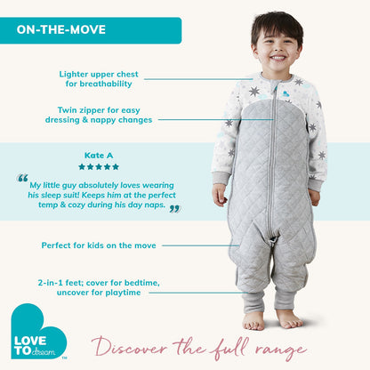 Love To Dream Short Sleeve Sleep Suit Organic Cotton Mild, 24-36 M - Doves Grey