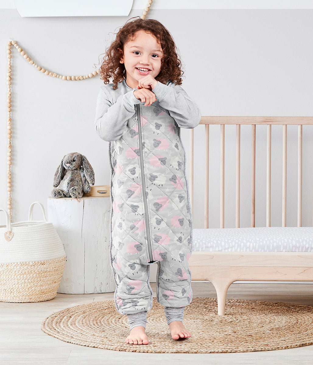 Love To Dream Sleep Suit Quilted Organic Cotton/Merino Wool 2.5 TOG, 12-24 M - Bah Bah Sheep Pink