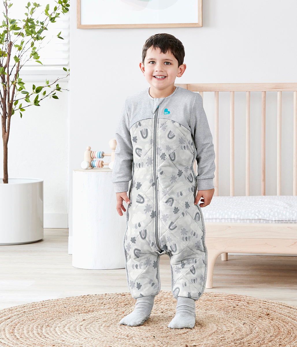 Love To Dream Sleep Suit Quilted Organic Cotton/Merino Wool 2.5 TOG, 12-24 M - Rain to Rainbow Grey