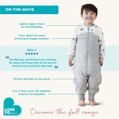 Love To Dream Sleep Suit Quilted Organic Cotton/Merino Wool 2.5 TOG, 6-12 M - Bah Bah Sheep Pink