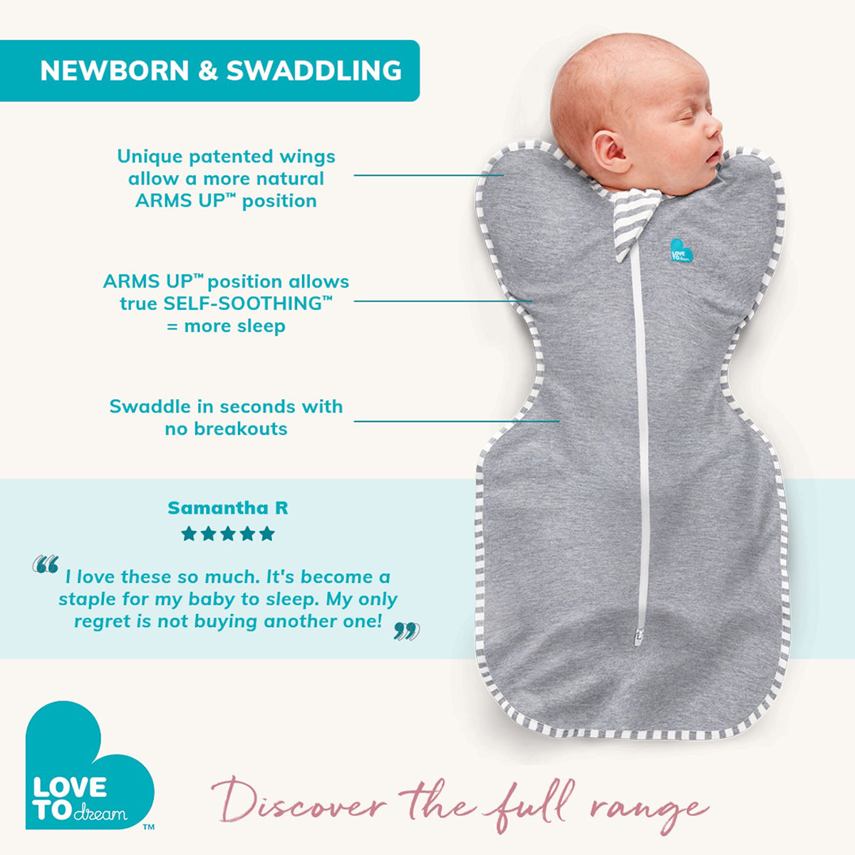 Love To Dream Swaddle UP Bamboo Lite, Medium - Superstar Cream