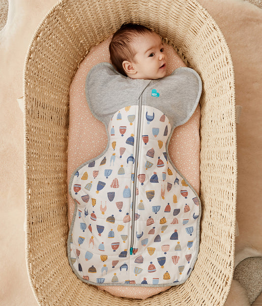 Love To Dream Swaddle UP Designer Collection Quilted Cotton 2.5 TOG, Small - Happy Hats White