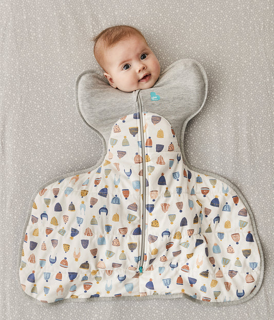 Love To Dream Swaddle UP Designer Collection Hip Harness Quilted Cotton 2.5 TOG, Medium - Happy Hats White