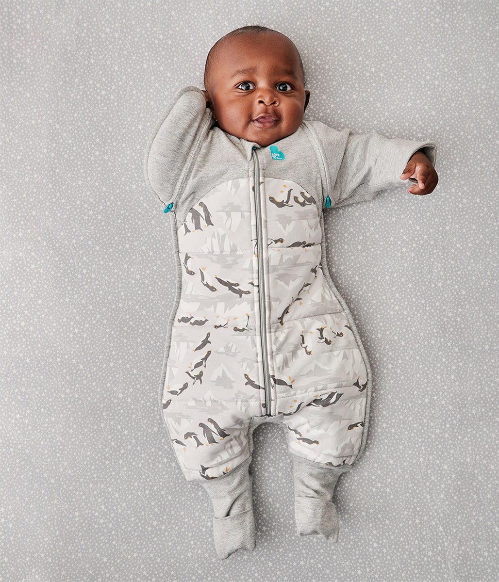 Love To Dream Swaddle UP Transition Suit Quilted Cotton 3.5 TOG, Large - Penguin Parade Grey