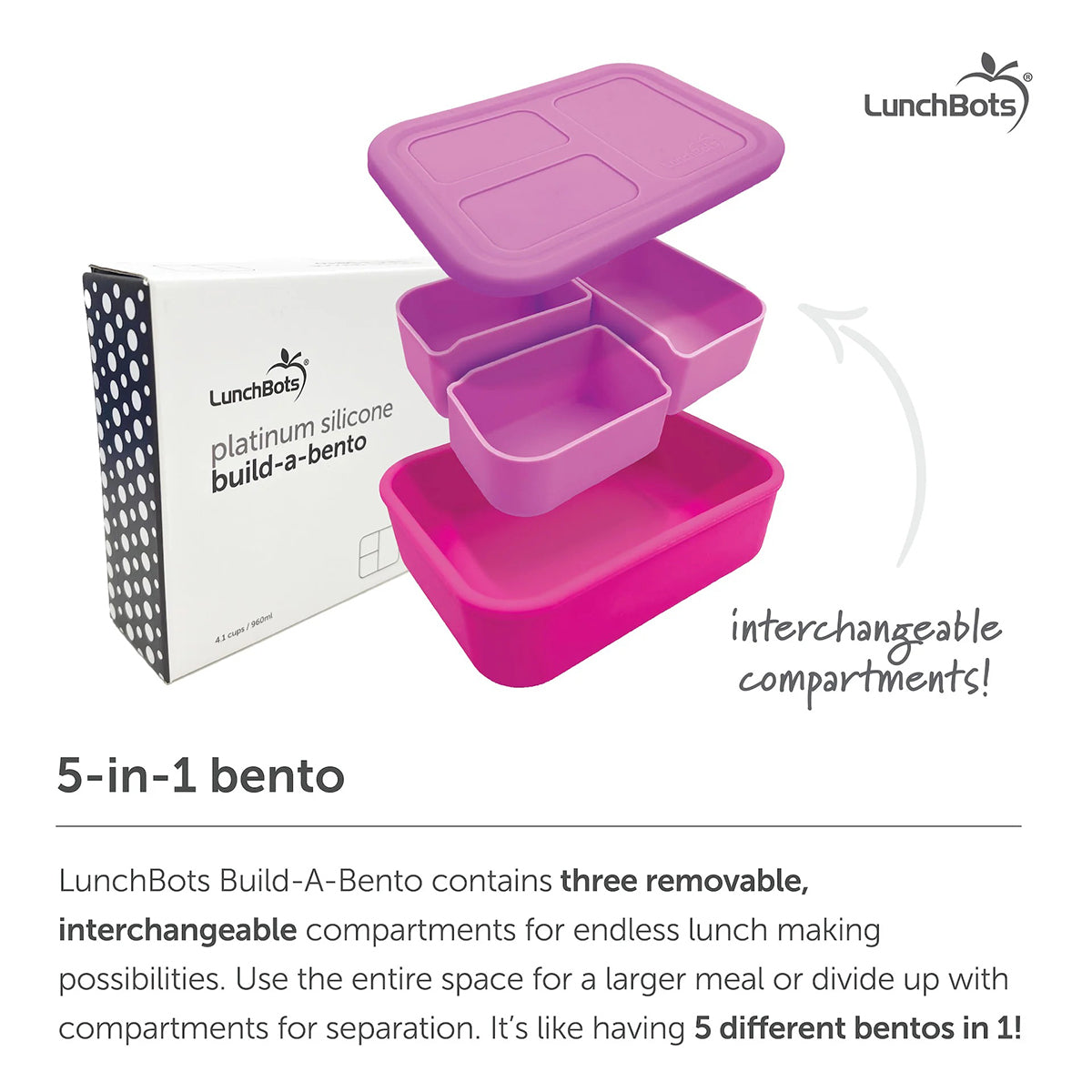 LunchBots Large Build-A-Bento Lunch Box, 4 cups - Mantis Shrimp