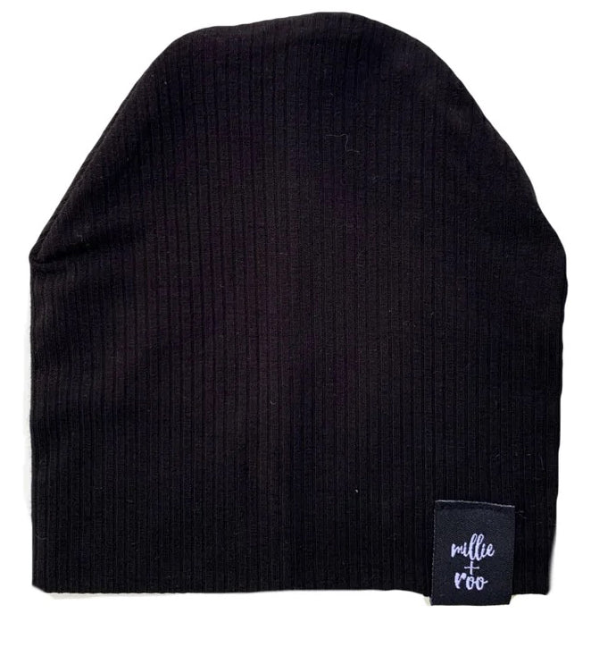 millie+roo Rib Beanie - Black, Medium (18M-4Y)