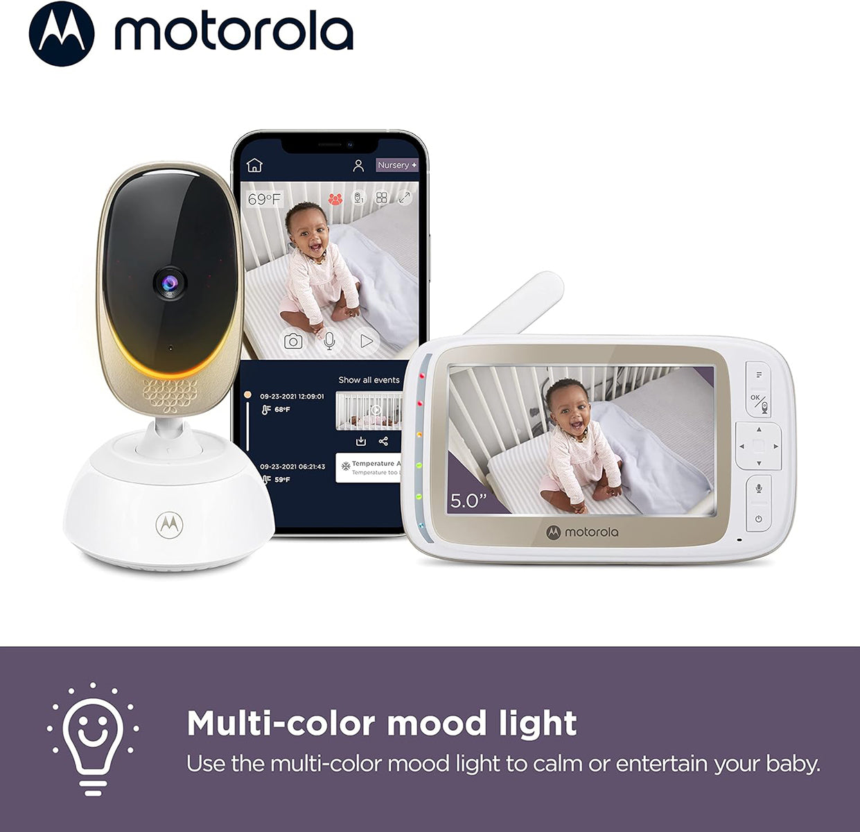 Motorola VM85 Connect 5" Wi-Fi Video Baby Monitor with Mood Light