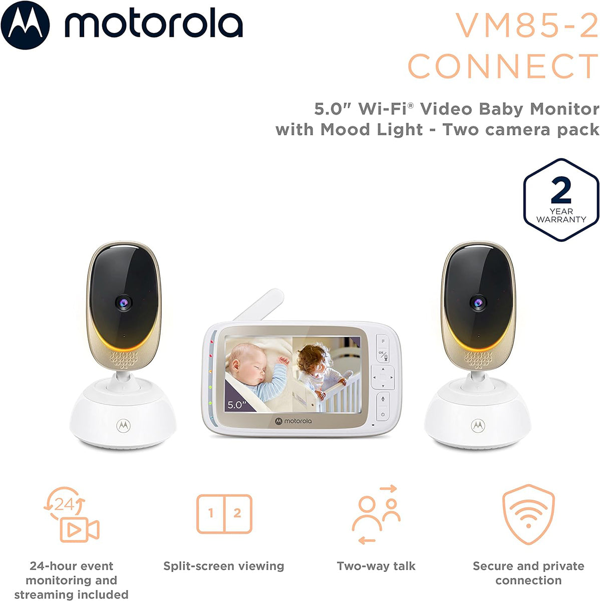 Motorola VM85 Connect 5" Wi-Fi Video Baby Monitor with Mood Light - 2 Camera Pack