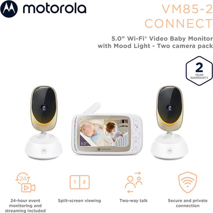 Motorola VM85 Connect 5" Wi-Fi Video Baby Monitor with Mood Light - 2 Camera Pack