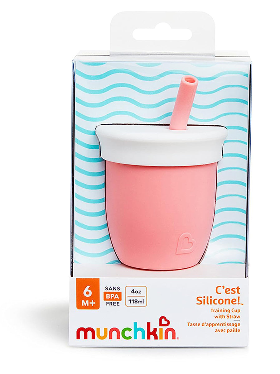 Munchkin C'est Silicone Training Cup with Straw, 4oz - Coral